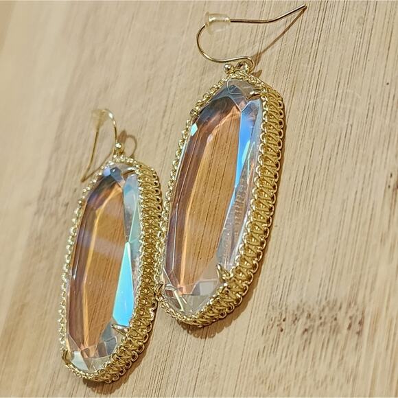 Kendra Scott Clear Iridescent Deily Earrings In Gold tone vintage and rare HTF - Picture 6 of 14